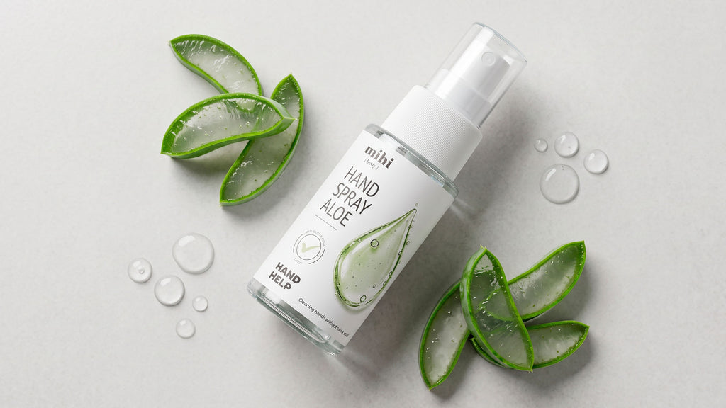 Spray de manos MIHI con aloe y efecto antibacteriano. Limpieza de manos sin necesidad de agua 50 ml