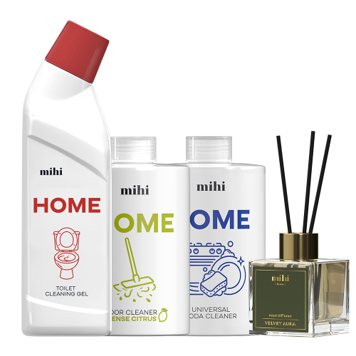 MIHI Coffret maison : diffuseur, nettoyants bicarbonate, toilettes et sols